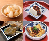 地元食材を集めた特別メニュー(勇屋の手作り豆腐や油揚げ、上澤梅太郎商店のたまり漬けなど)